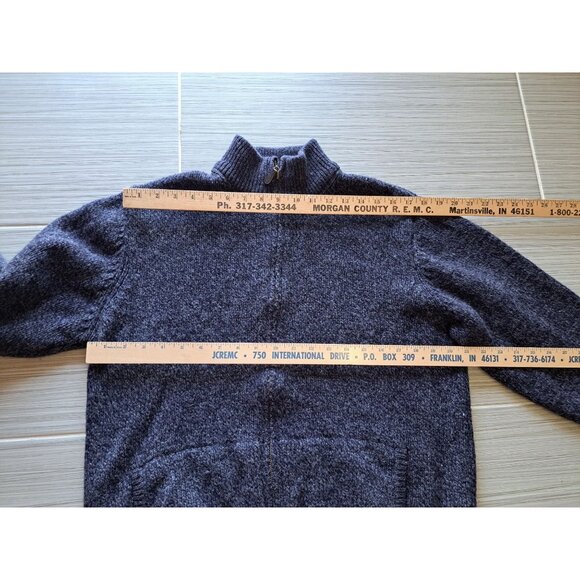 Vtg L.L. Bean Mens Navy 100% Lambs Wool Full-Zip Sweater L-Reg 90's Academia - Picture 8 of 11